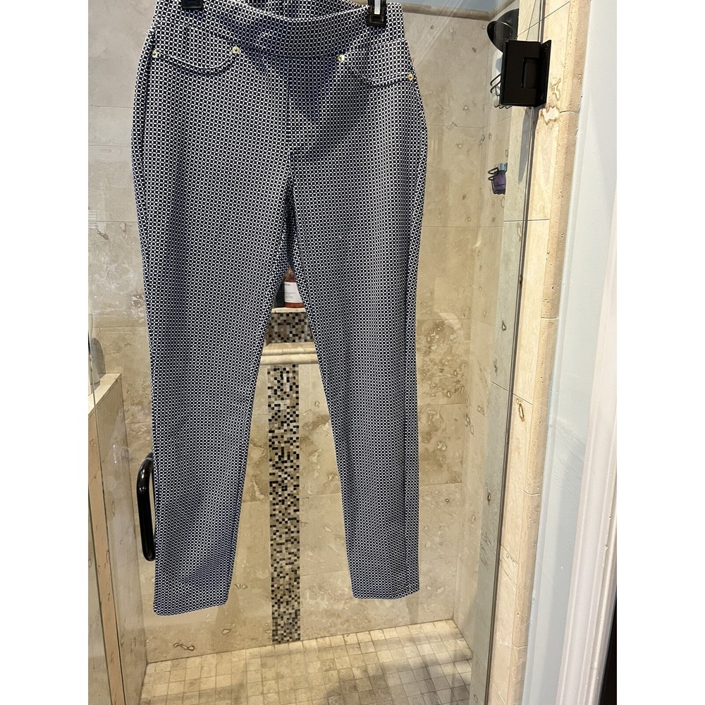 Michael Kors Pull On Pants M Blue White Stretch Rope Print Pedal Pusher
